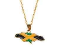 Lpitoy Jamaica Map National Flag Pendant Necklaces Gold Color Jewelry Jamaican Gifts