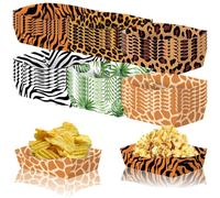 Lpitoy Jungle Safari Paper Food Trays, 24pcs Jungle Animals Food Serving Boats for Snack Taco for Birthday Party