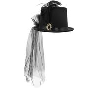 Lpitoy Ladies Victorian Top Hat with Veil Feathers, Black Fancy Dress Hat for Women, Gothic Tea Party Costume Accessory