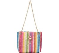 Lpitoy Rainbow Straw Tote Bag Grass Woven Bag Chain Shoulder Bag Rainbow Crossbody Bag Sling Bucket Bag for Women