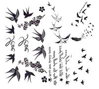 Lpitoy Swallow Temporary Tattoo Stickers, 5 Sheets Temporary Tattoos Waterproof Removable Tattoo Sticker Adult Body Art Tattoo for Arm Leg Face