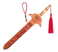 Lpitoy Traditional Chinese Wooden Carved Sword Decoration, Hand Crafted Peach Wood Sword Feng Shui Ornament for Home Hanging Decor