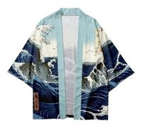 Lpitoy Traditional Japanese Kimono Cardigan Jackets Casual Seven Sleeves Open Front Coat Lightweight Yukata Outwear Streetwear for Men Women