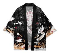 Lpitoy Traditional Japanese Kimono Cardigan Jackets Casual Seven Sleeves Open Front Coat Lightweight Yukata Outwear Streetwear for Men Women
