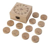Lpitoy Witch Rune Stones Set Wood Runes with Box Twelve Zodiac Signs Meditation Runes Healing Divinations Witchcrafts Home Decor