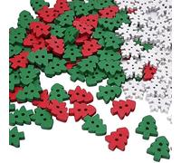 Lpitoy Wood Christmas Tree Snowflakes Buttons 100pcs Red Green White Mixed Xmas Scrapbooking Embellishments for Diy Winter Crafts