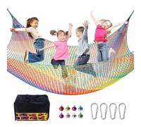 LPIW Climbing Net for Kids - 3.3FT x 9.9FT Double Layers Heavy Duty Playground Safety Net, Climbing Cargo Net for Tree House Tree Fort, Back Yard, Jungle Gyms, Monkey Bar Security Mesh（Rainbow）