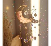 LPKADQA Crystal Suncatcher Hanging Moon Sun Light Catcher with Glass Prisms for Window Natural Pink Crystal Decor Home Indoor Making Rainbows