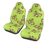 LPLSNWS 2-pack of abrasion-resistant car seat covers - Green Clever Monkey patterned, suitable for passenger cars, vans, commercial vehicles, and marine seats.