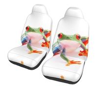 LPLSNWS 2-pack of abrasion-resistant car seat covers - Red Eyed Monkey Tree Frog patterned, suitable for passenger cars, vans, commercial vehicles, and marine seats.