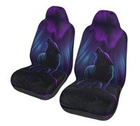 LPLSNWS 2-pack of abrasion-resistant car seat covers - Wolves Howl In The Northern Lights patterned, suitable for passenger cars, vans, commercial vehicles, and marine seats.