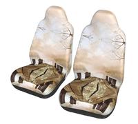 LPLSNWS 2-pack of abrasion-resistant car seat covers - Wooden Bridge Lake Scene patterned, suitable for passenger cars, vans, commercial vehicles, and marine seats.