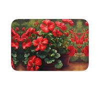 LPLSNWS 40x60cm Non-Slip Absorbent Floor Mat - Red Geraniums Printed Bathroom/Laundry Room Absorbent Foot Mat