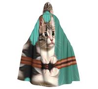 LPLSNWS A curious cat Patterned hooded cape, lightweight adult cape, suitable for Halloween events and cosplay.