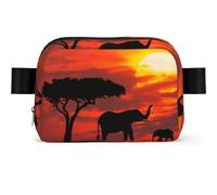 LPLSNWS African Elephant Sunset Waist Bag, Polyester, Zipper Closure, Adjustable Strap 110 cm, 19 x 5.5 x 13 cm, Hand Wash Only