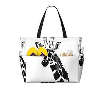 LPLSNWS Black and white giraffe Patterned canvas beach travel bag - durable storage bag for vacations, camping, shopping, and moving.