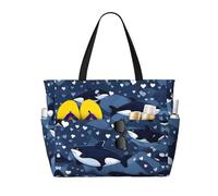 LPLSNWS Blue Killer Whale Patterned canvas beach travel bag - durable storage bag for vacations, camping, shopping, and moving.