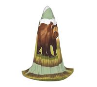 LPLSNWS Brown bear walking Medium Printed Hooded Cape/Cape, Teen Robe Costume, Suitable for Cosplay and Themed Parties