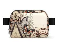 LPLSNWS Butterfly and Harp Music Print Fanny Pack, Polyester, Water-Repellent, Zipper Closure, Adjustable Strap 110 cm, 19 x 5.5 x 13 cm, Hand Wash Only