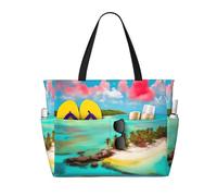LPLSNWS Caribbean Scenery Patterned canvas beach travel bag - durable storage bag for vacations, camping, shopping, and moving.