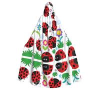 LPLSNWS Cartoon Ladybug Flower Printed Adult Hooded Cape, Unisex, Ideal for Conventions, Parties, and Cosplay Costumes