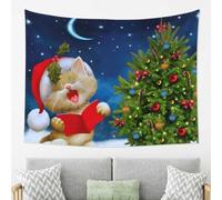 LPLSNWS Christmas Cat Singing Carols Wall Tapestry for Living Room, 203x152cm, Animal Print, Single-Sided