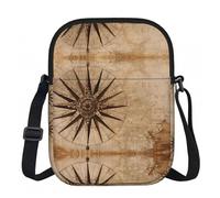 LPLSNWS Compass Map Nautical Printed Zipper Crossbody Bag - Small Shoulder Bag with Adjustable Strap - Portable Travel Work Gift Bag for Women Men