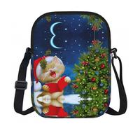 LPLSNWS Cute Cat Sing Christmas Carols Printed Zipper Crossbody Bag - Small Shoulder Bag with Adjustable Strap - Portable Travel Work Gift Bag for Women Men