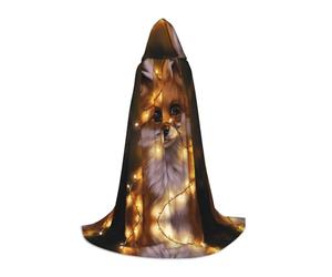 LPLSNWS Cute Fox Graphic Teen Cosplay Hooded Cape, Size M, Black, Polyester, Animal Print, Hand Wash Only