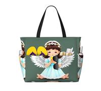 LPLSNWS Cute little angel Patterned canvas beach travel bag - durable storage bag for vacations, camping, shopping, and moving.
