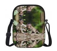LPLSNWS Cute Little Monkeys Printed Zipper Crossbody Bag - Small Shoulder Bag with Adjustable Strap - Portable Travel Work Gift Bag for Women Men