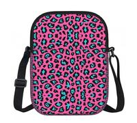 LPLSNWS Cute Turquoise Leopard Printed Zipper Crossbody Bag - Small Shoulder Bag with Adjustable Strap - Portable Travel Work Gift Bag for Women Men