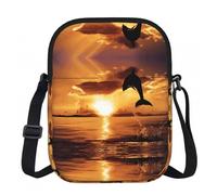 LPLSNWS Dolphin At Dusk Printed Zipper Crossbody Bag - Small Shoulder Bag with Adjustable Strap - Portable Travel Work Gift Bag for Women Men