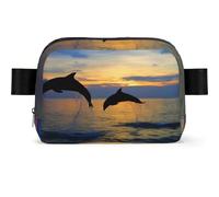 LPLSNWS Dolphin Sunset Fanny Pack, Black, Polyester, Zipper Closure, 110 cm Adjustable Strap, 19 x 13 x 5.5 cm, Hand Wash Only