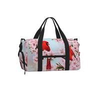 LPLSNWS Duffel Bag, Red Cardinal Bird Cherry Blossom Print, Polyester, Zipper Closure, Adjustable Strap, 45 x 23 x 25 cm, with Shoe Compartment