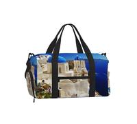 LPLSNWS Duffel Bag, Santorini Greek Island Sea View Print, Polyester, Zipper Closure, Adjustable Strap, 45 x 23 x 25 cm, with Shoe Compartment