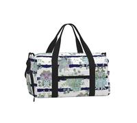 LPLSNWS Duffel Bag, Striped Succulents Print, 45 x 23 x 25 cm, Polyester, Zipper Closure, Adjustable Strap, Water-Repellent, with Shoe Compartment