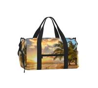 LPLSNWS Duffel Bag, Sunset Hawaiian Palm Tree Print, Polyester, Adjustable Strap, 45 x 23 x 25 cm, with Shoe Compartment and Zippered Pockets