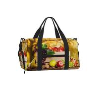 LPLSNWS Duffel Bag with Autumn Fruits Print, Polyester, Zipper Closure, Adjustable Strap, 45 x 23 x 25 cm, with Shoe Compartment and Main Zippered Pocket