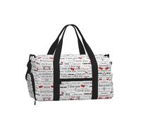 LPLSNWS Duffel Bag with I Love You Words and Hearts Print, Polyester, Adjustable Strap, 45 x 23 x 25 cm, Zip Closure, with Shoe Compartment