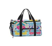 LPLSNWS Duffel Bag with Swimming Pool and Flamingo Print, Polyester, Zipper Closure, Adjustable Strap, 45 x 23 x 25 cm, with Shoe Compartment and Main Zippered Pocket