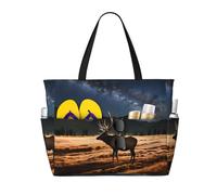 LPLSNWS Elk in the meadow Patterned canvas beach travel bag - durable storage bag for vacations, camping, shopping, and moving.