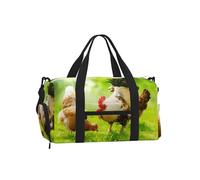 LPLSNWS Farm Rustic Chickens Duffel Bag, Polyester, Zippered Closure, Adjustable Strap, 45 x 23 x 25 cm, with Shoe Compartment