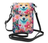 LPLSNWS Fox surrounded by flowers Printed women's small mobile phone wallet with adjustable shoulder strap