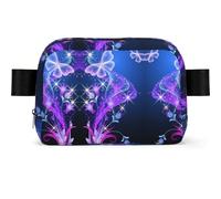 LPLSNWS Glowing Butterfly Fanny Pack, Black, Polyester, Water-Repellent, Zipper Closure, Adjustable Strap 110 cm, 19 x 5.5 x 13 cm, Hand Wash Only