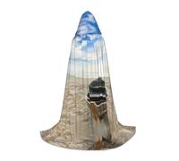 LPLSNWS Hooded Cape for Teenagers, Boat Beach Sunrise Time Print, Size S, Polyester, Carnival