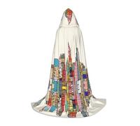 LPLSNWS Hooded Cape for Teenagers, Cartoon Austin Texas Print, Size M, Polyester, Unisex, Carnival