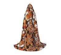 LPLSNWS Hooded Cape for Teenagers, Gingerbread Cookies Print, Size M, Brown, Polyester, Carnival Occasion