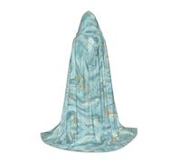 LPLSNWS Hooded Cape for Teenagers, L, Azurite Teal and Foil Gold Oil Marble Pattern, Polyester, Carnival