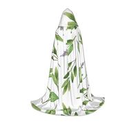 LPLSNWS Hooded Cape for Teenagers, S, Green Floral Watercolor Herb Sage Leaves Pattern, Polyester, Carnival Cosplay Robe